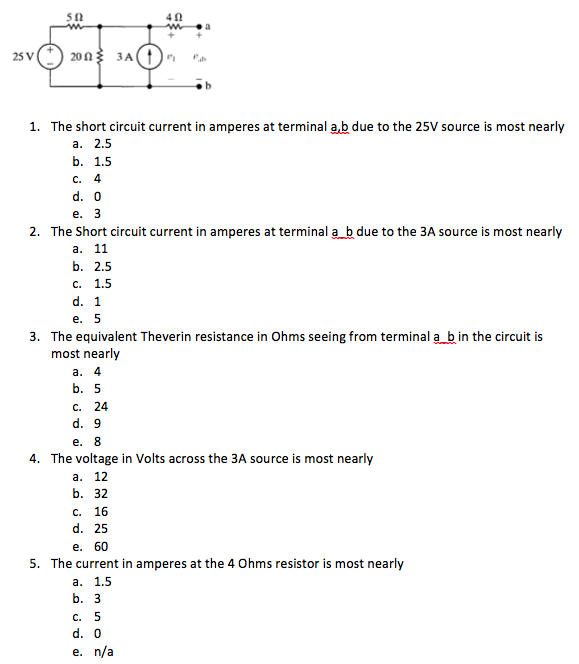 Solved 4Ω 25 V 20 Ω 3A 1. The Short Circuit Current In | Chegg.com