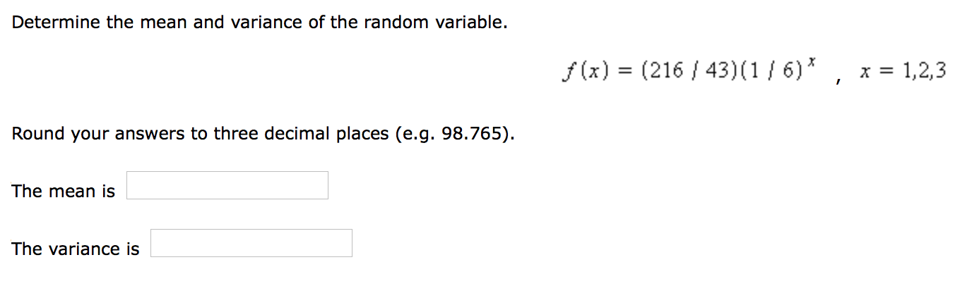 Solved Determine the mean and variance of the random | Chegg.com
