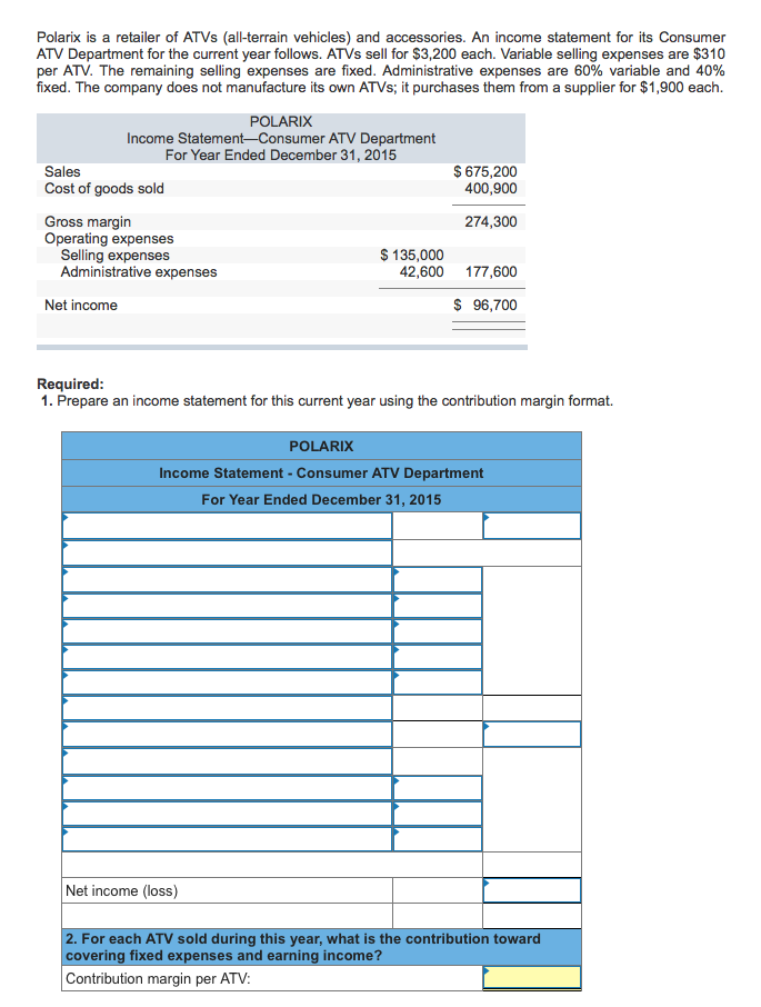 Solved Polarix is a retailer of ATVs (all-terrain vehicles) | Chegg.com