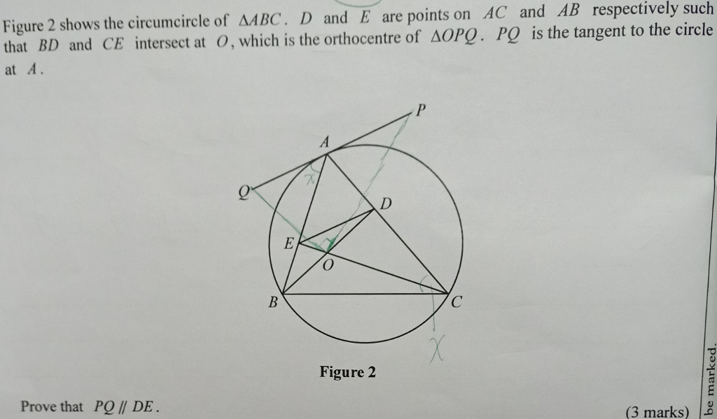 Figure 2 shows the circumcircle of AABC. D and E are | Chegg.com