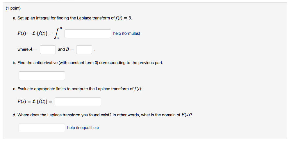 Solved Set up an integral for finding the Laplace transform | Chegg.com