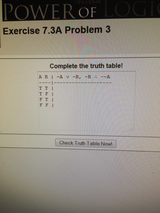 Solved POWER OF Exercise 7.3A Problem 3 Complete the truth | Chegg.com