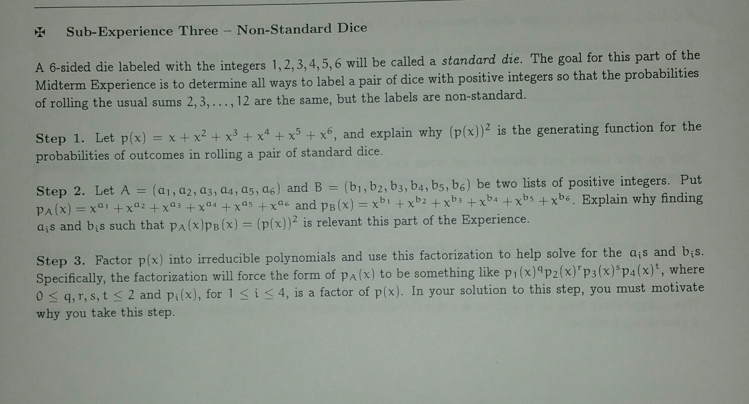 SubExperience Three NonStandard Dice A 6sided