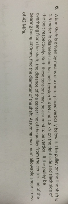 Solved 6. A line Shaft is driven by means of a motor placed | Chegg.com