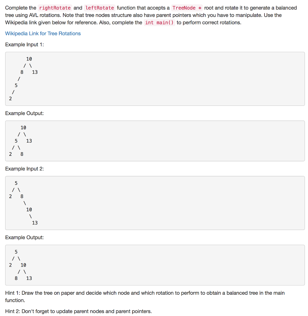 Complete the rightRotate and leftRotate function that | Chegg.com