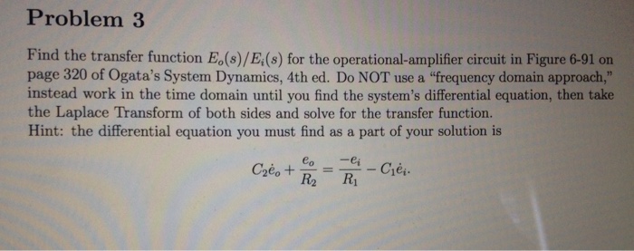 Solved Find the transfer function for the op amp circuit | Chegg.com