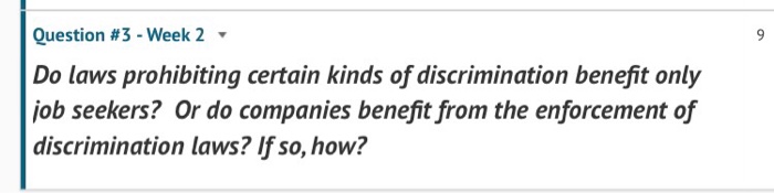 Solved Do laws prohibiting certain kinds of discrimination | Chegg.com
