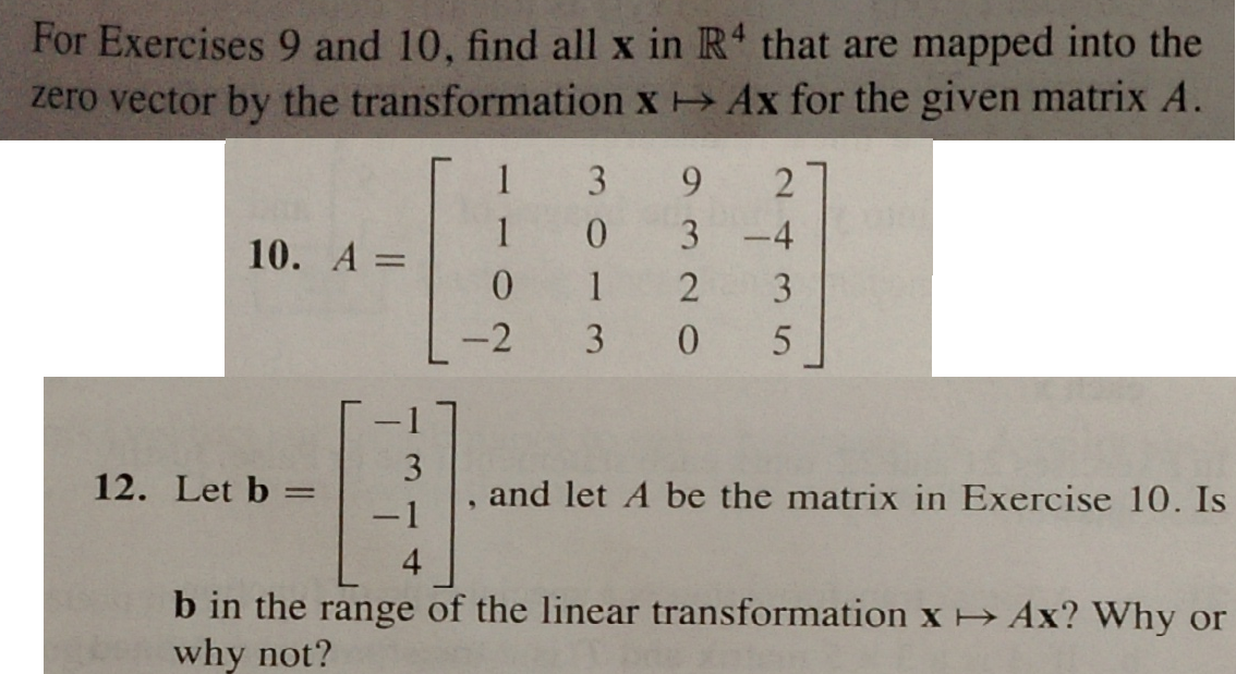 find all x in r4 that are mapped into the zero vector