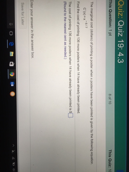 Solved The Marginal Cost dollars Of Printing A Poster When Chegg