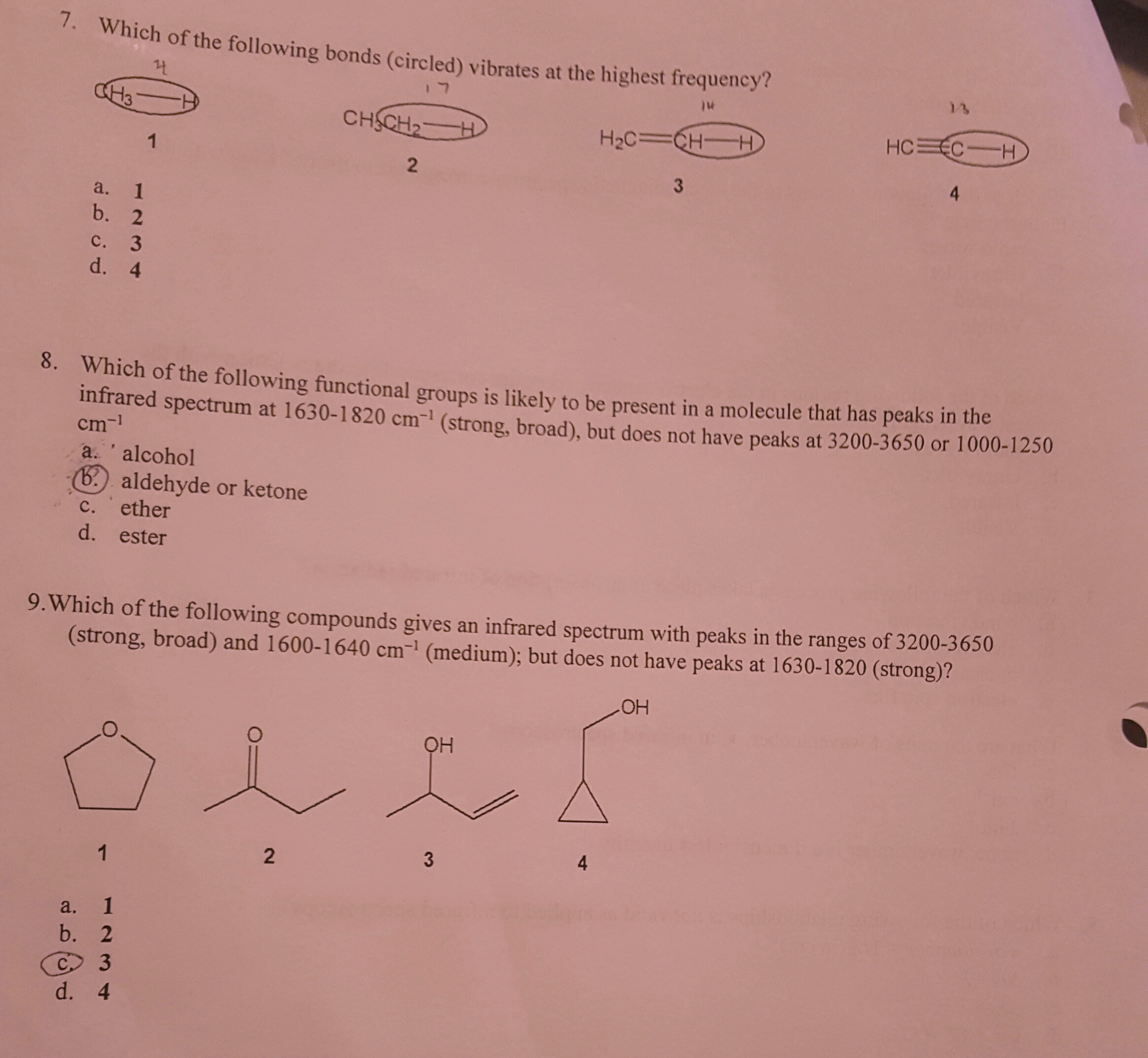 Solved 7 Which Of The Following Bonds circled Vibrates At Chegg