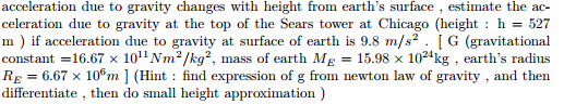 Solved Acceleration due to gravity changes with height from | Chegg.com