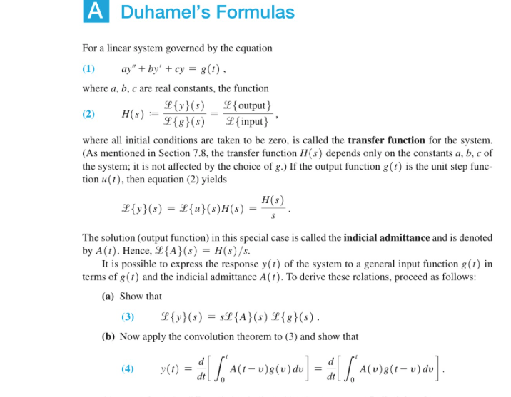 Solved Duhamel's Formulas For a linear system governed by