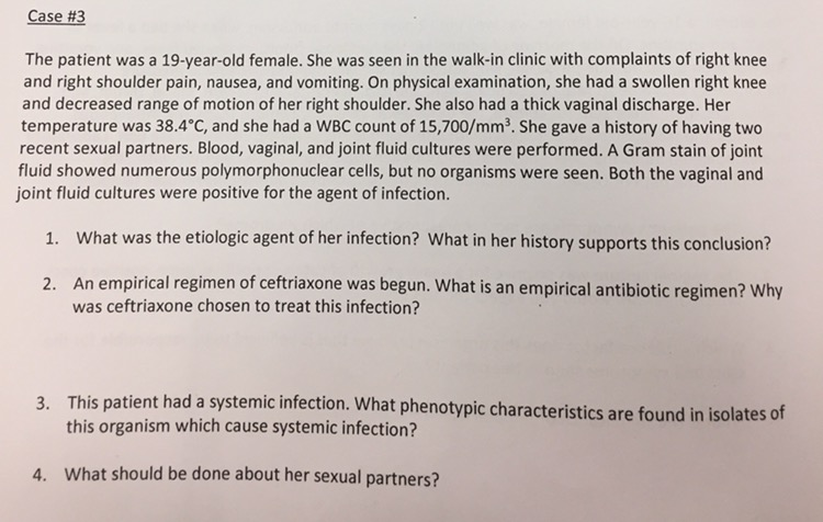 Solved The patient was a 19-year-old female. She was seen in | Chegg.com