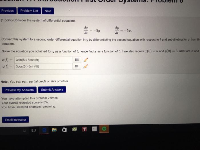 Solved Consider The System Of Differential Equations Dxdt 0783