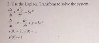 Solved Use the Laplace Transform to solve the system. dx/dt | Chegg.com