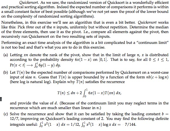 Solved As We Saw The Randomized Version Of Quicksort Is A Chegg Solved As We Saw The Randomized Version Of Quicksort Is A Chegg