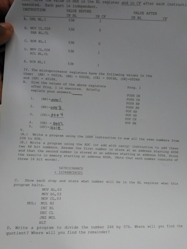 Solved The microprocessor registers have the following | Chegg.com