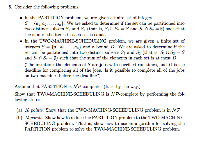 5. Consider the following problems » In the PARTITION | Chegg.com