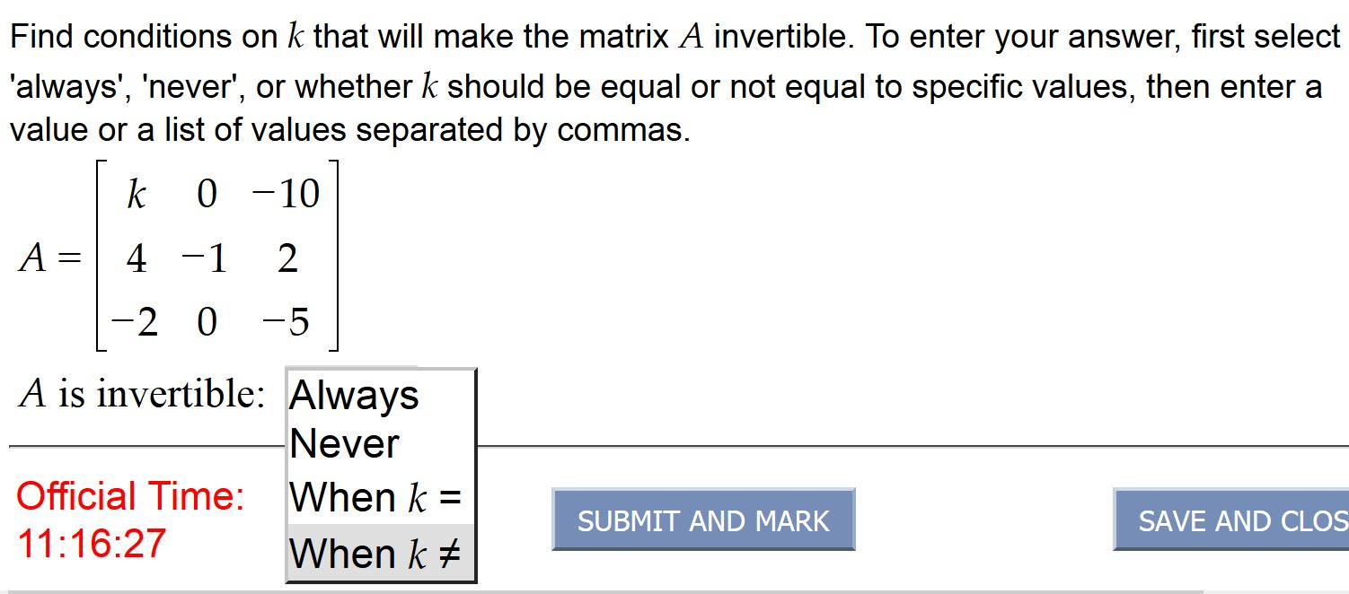 Solved Find Conditions On K That Will Make The Matrix A 7898