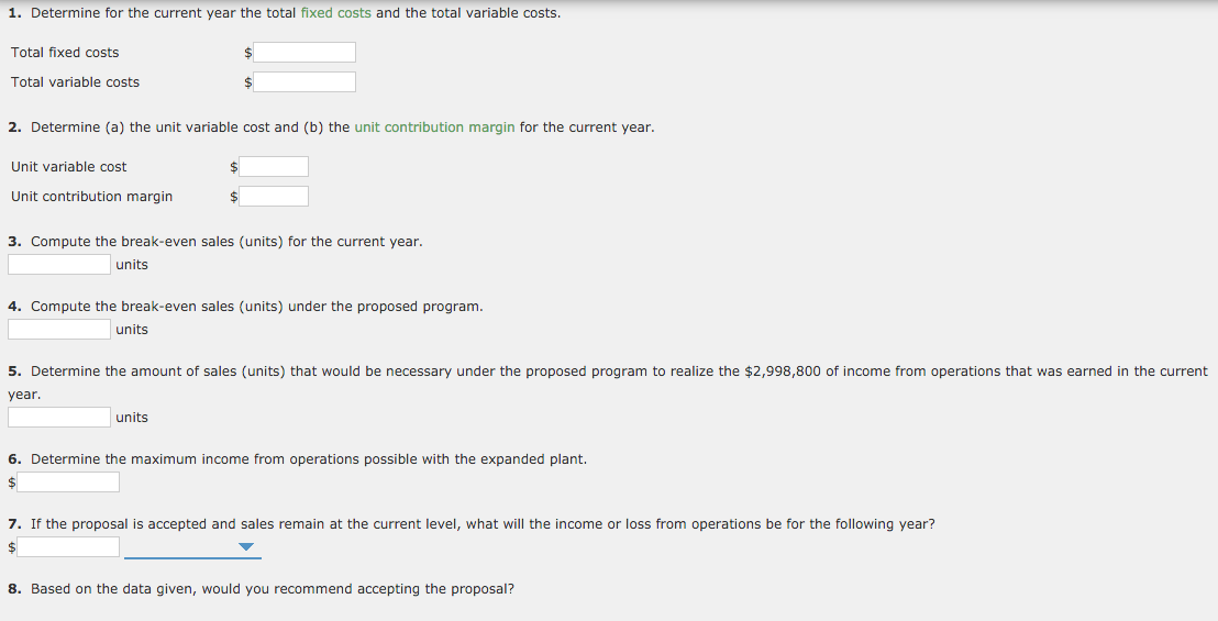 Solved Break Even Sales Under Present And Proposed Chegg