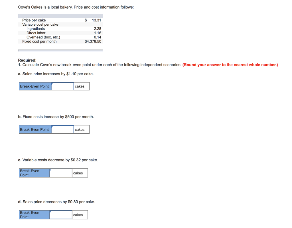 Solved Cove's Cakes is a local bakery. Price and cost