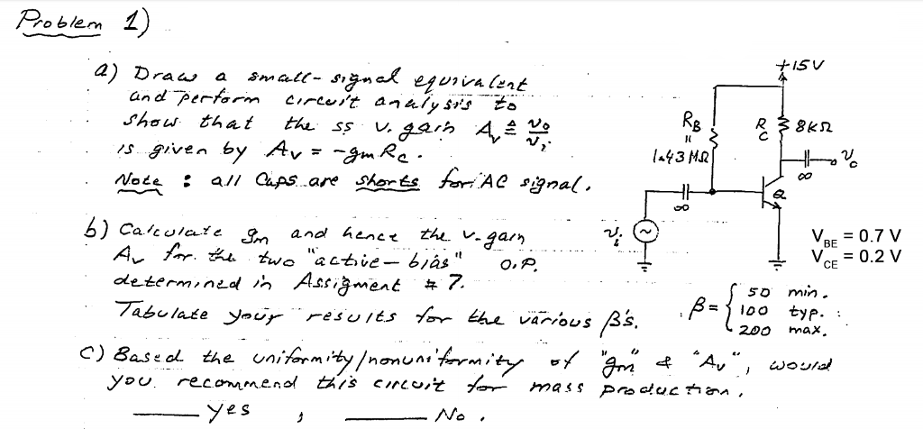 Draw a small-signal equivalent and circuit analysis | Chegg.com