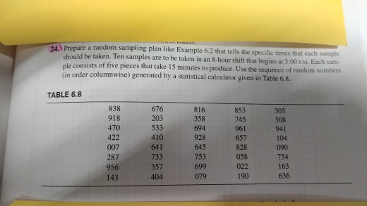 Solved 24. Prepare a random sampling plan like Example 6.2 | Chegg.com