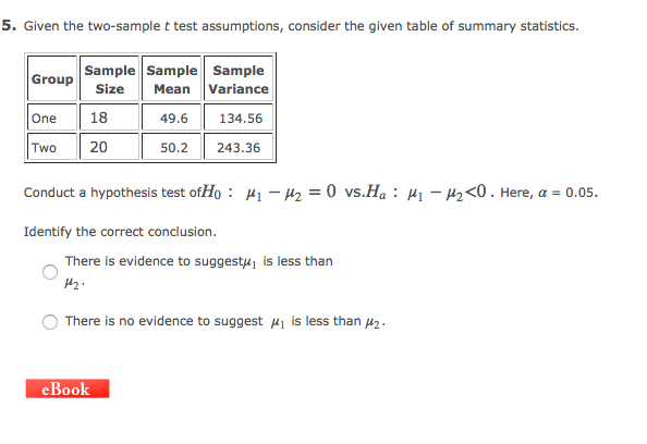 Solved Given The Two Sample T Test Assumptions Consider The