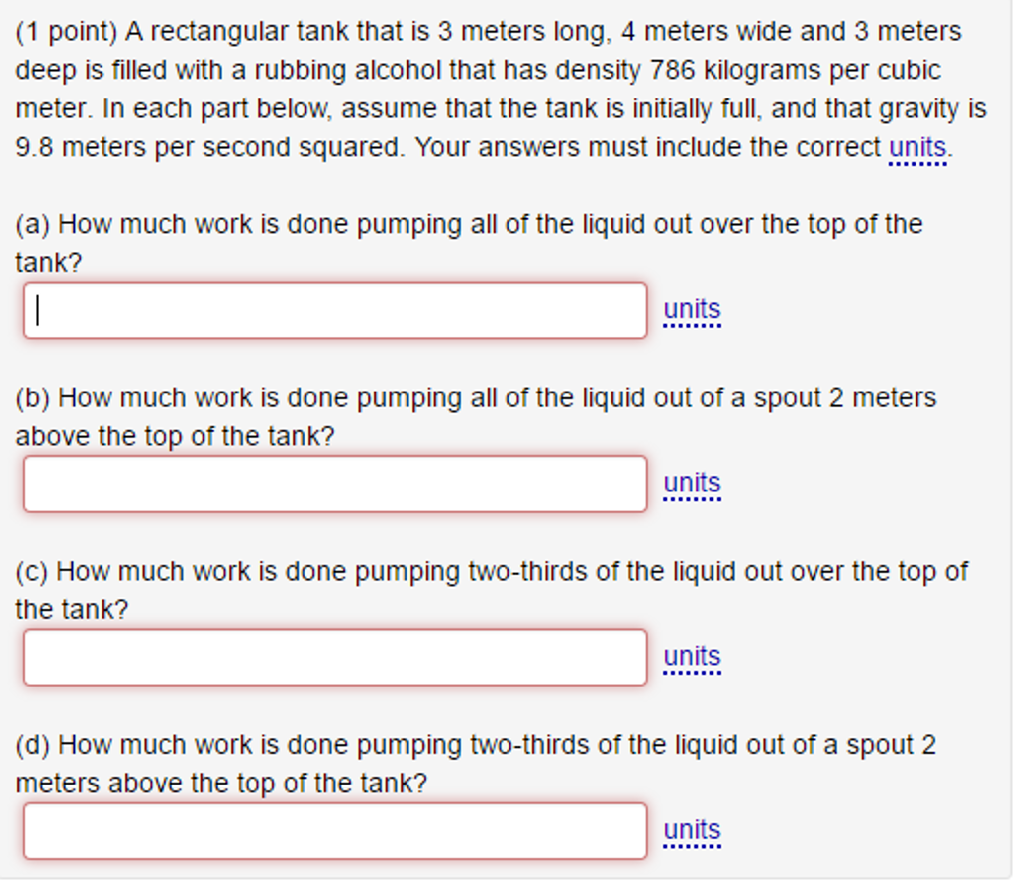 Solved A rectangular tank that is 3 meters long. 4 meters | Chegg.com