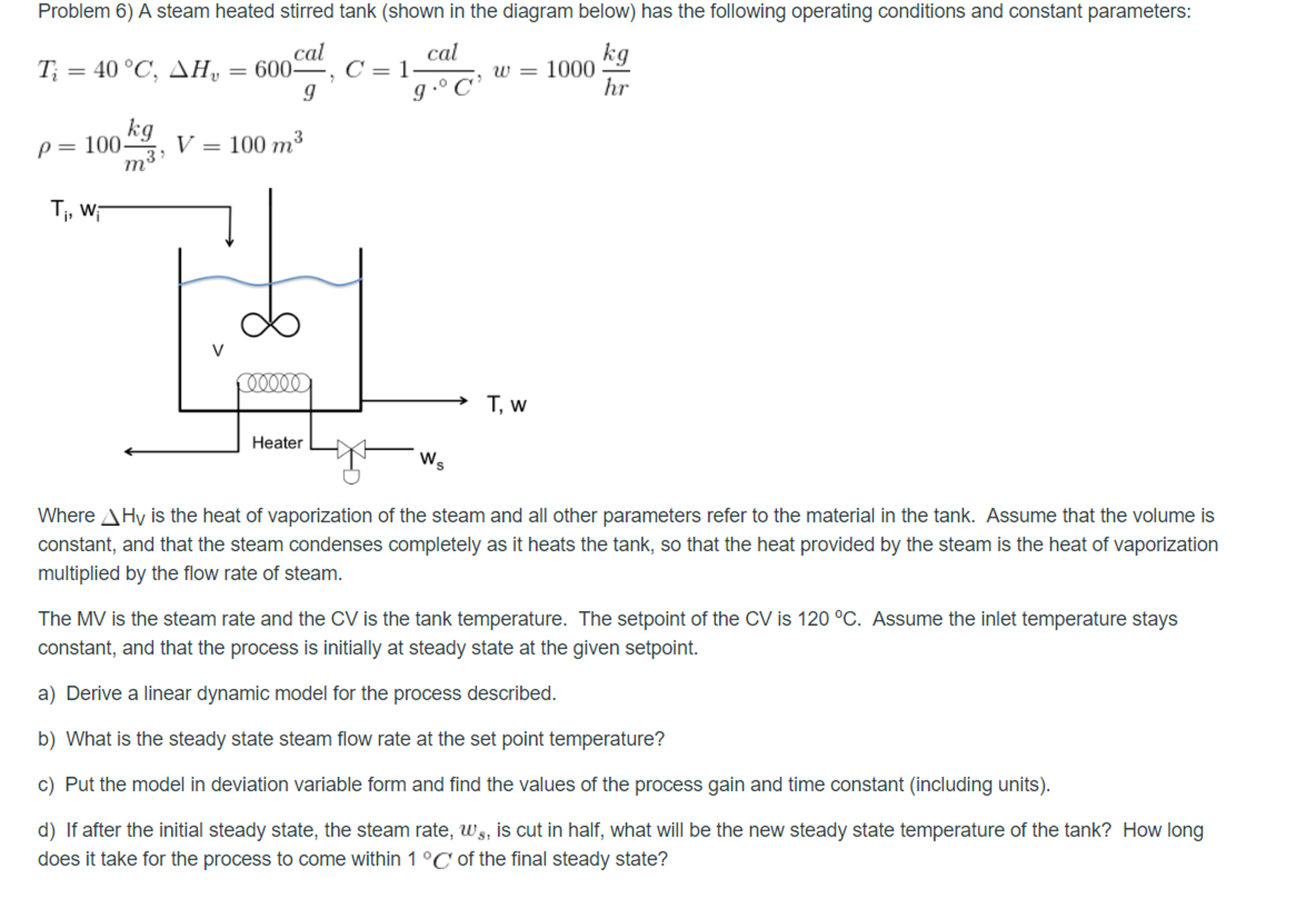 A steam heated stirred tank (shown in the diagram | Chegg.com