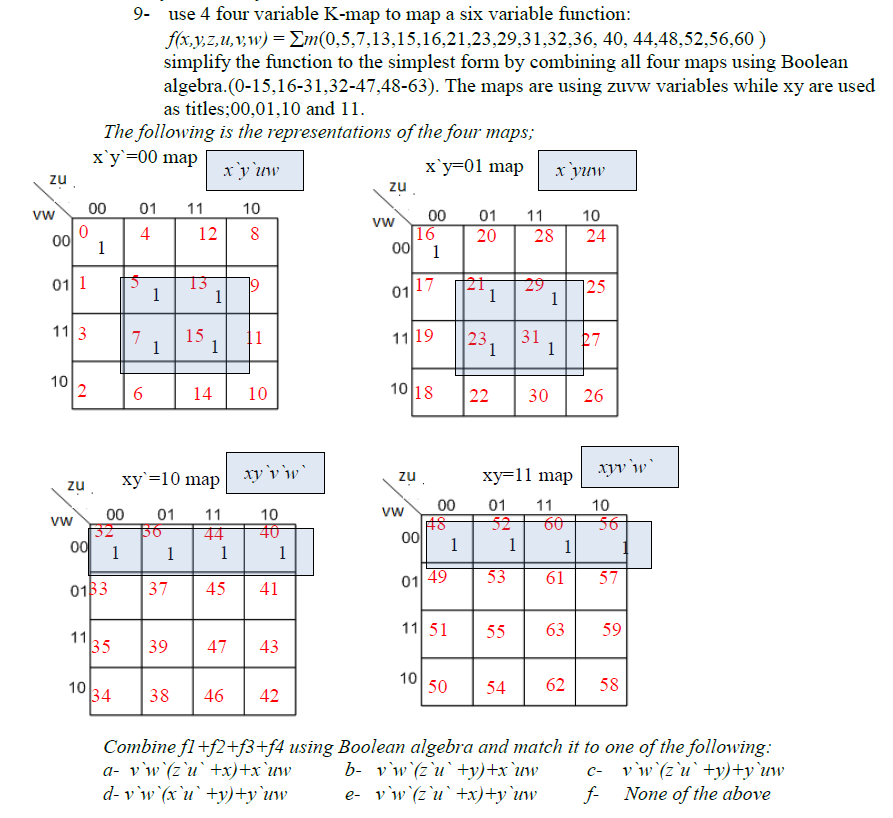 Solved Use 4 four variable Kmap to map a six variable