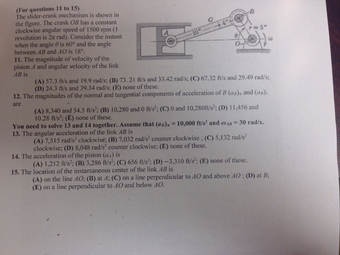 Solved The Slider-crank Mechanism Is Shown In The Figure. | Chegg.com