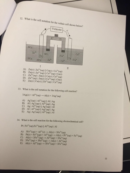 Solved What is the cell notation for the voltaic cell shown | Chegg.com