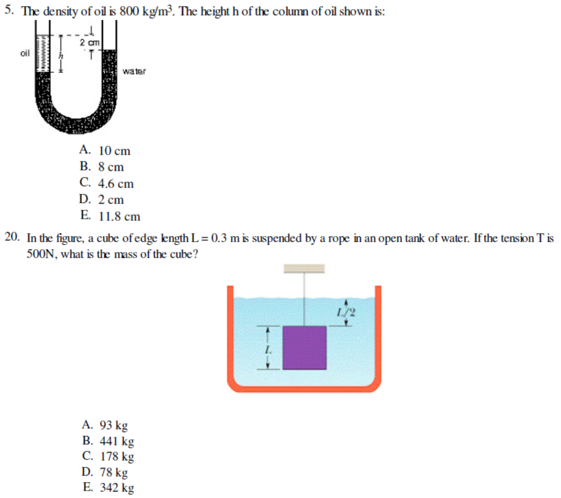 Solved 5. The Density Of Oil 800 Kg/m^3. The Height H Of | Chegg.com