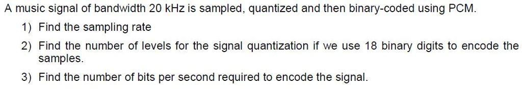 Solved A music signal of bandwidth 20 kHz is sampled, | Chegg.com