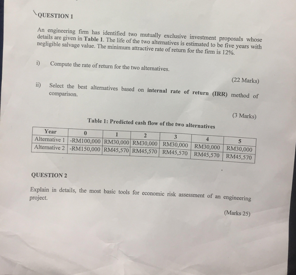 Solved \QUESTION 1 An engineering firm has identified two