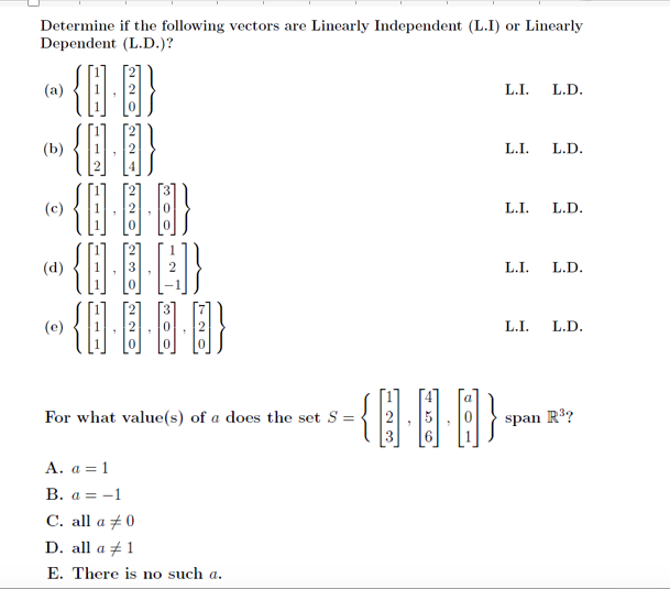 Solved Determine If The Following Vectors Are Linearly 3627