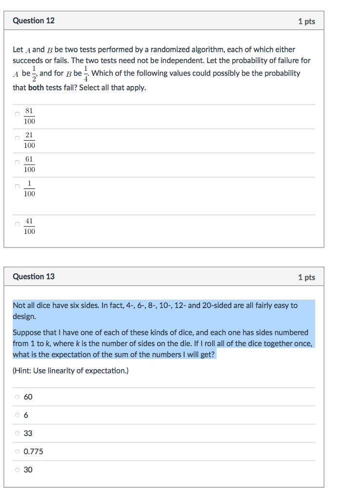 Solved Let A And B Be Two Tests Performed By A Randomized | Chegg.com