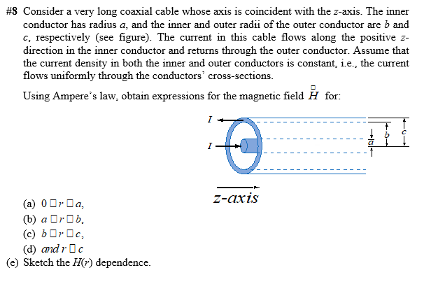 Solved #8 Consider a very long coaxial cable whose axis is | Chegg.com