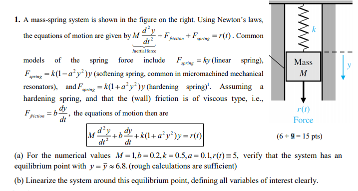 Solved 1. A mass-spring system is shown in the figure on the | Chegg.com