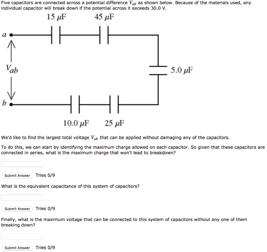 Solved Five capacitors are connected across a potential