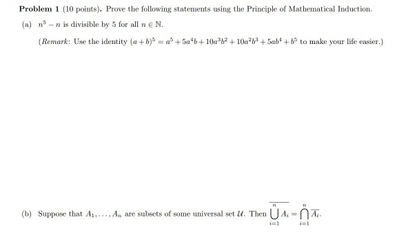 Solved Problem 1 (10 Points). Prove The Following Statements | Chegg.com