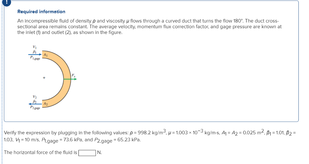 Solved Required information An incompressible fluid of | Chegg.com
