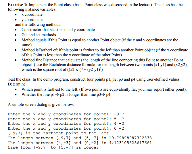 Solved Exercise 1: Implement the Point class (basic Point | Chegg.com