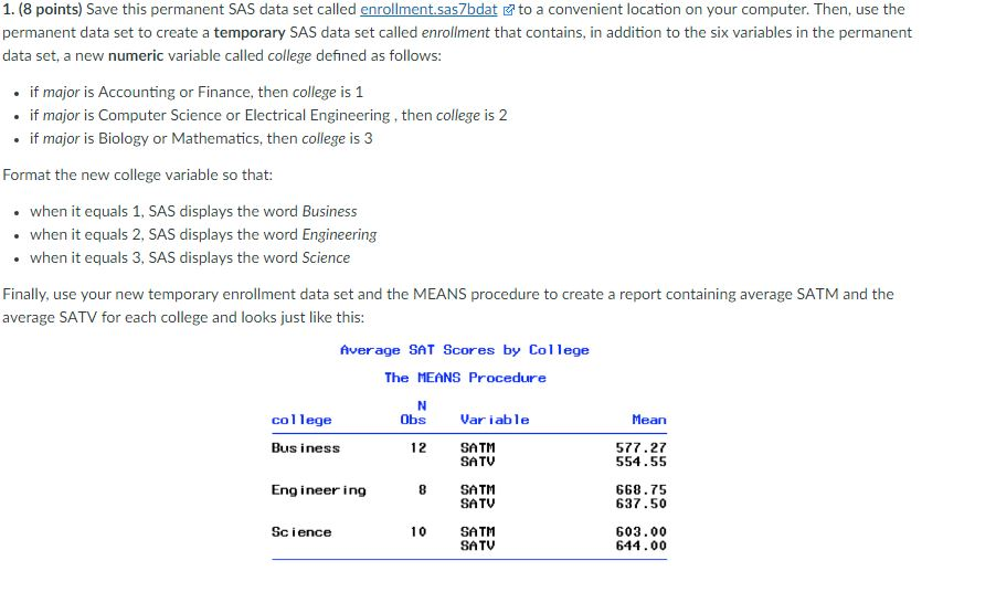 Save this permanent SAS data set called | Chegg.com