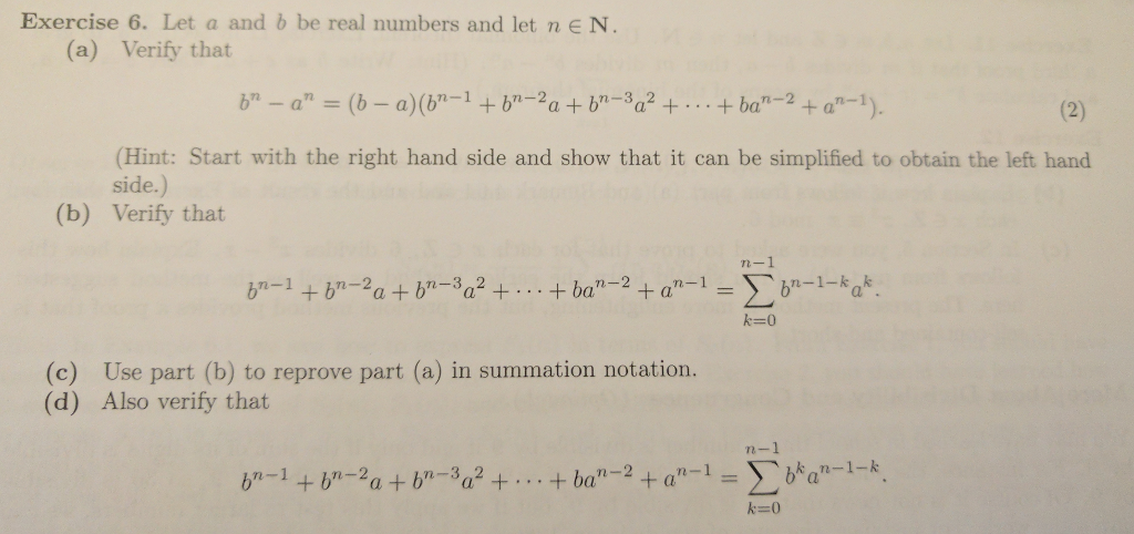 Solved Let A And B Be Real Numbers And Let N N. (a) Verify | Chegg.com