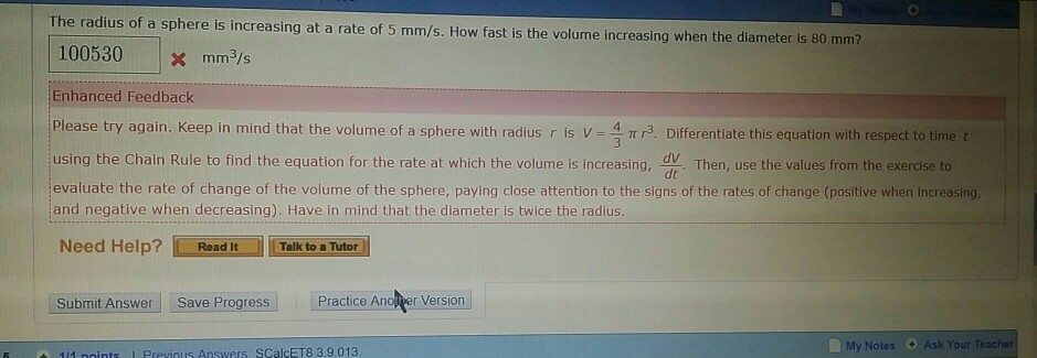 solved-the-radius-of-a-sphere-is-increasing-at-a-rate-of-5-chegg