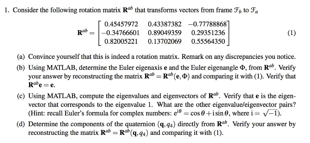 Solved Consider the following rotation matrix R^ab that | Chegg.com