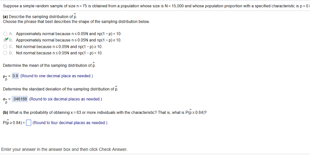 Solved Suppose a simple random sample of size n 75 is | Chegg.com