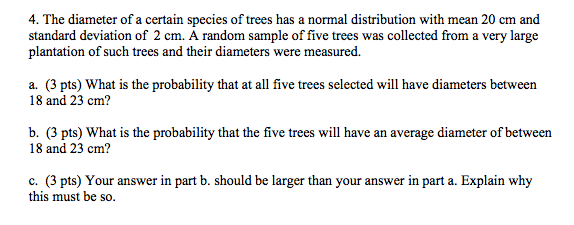 Solved The diameter of a certain species of trees has a | Chegg.com